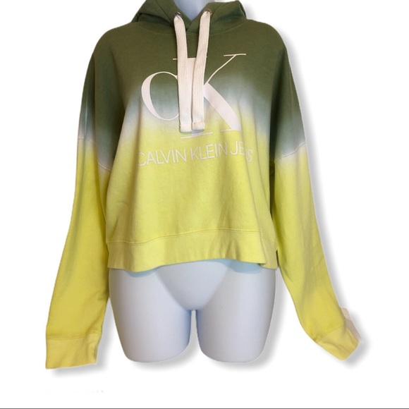 Calvin klein Tops - Calvin Klein Jeans Tie dye ombre cropped hoodie Large NWT yellow green pullover